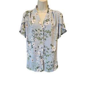 CK cottagecore coquette floral Pleated neckline button up XL business casual EUC
